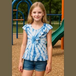 Justice Blue Swirl Ruffle Tee